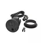 INCARA: DISQ 80 - 2P+Z / USB A+C / WYJŚCIE KABLOWE - 2,0 M-CZARNY