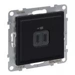 SUNO - Gniazdo USB typ C + C - 5 V - 3 A, Czarny