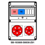 ROZDZIELNICA PRZENOŚNA Z ZABEZPIECZENIAMI;C32-3P;C16-3P; 5X32A;5X16A;INA=32A;IP54;KABEL+UCHWYT+PODSTAWKA METALOWA