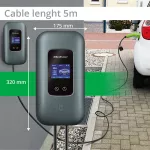 Qoltec Stacja ładowania EV Typ2 do samochodu elektrycznego i hybryd |  3 fazy | 22kW | 32A | Wi-fi | LCD | RFID | Smart life | TUYA | Wallbox | 5m