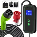 Qoltec Mobilna ładowarka do samochodu elektrycznego EV i hybryd z regulacją 2w1 Typ2 | 11kW | LCD | 3 fazy | CEE  32A | Przenośna | Wallbox | 5m