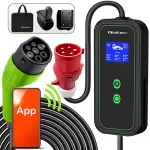 Qoltec Mobilna ładowarka do samochodu elektrycznego EV i hybryd z regulacją 2w1 Typ2 | 11kW | 400V |  CEE 32A | Wi-fi | LCD | 3 fazy | Przenośna | Wallbox | 5m