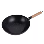 KINGHOFF PATELNIA WOK 30cm STAL WĘGLOWA POWŁOKA MARMURKOWA NIEPRZYWIERAJĄCA DREWNIANY UCHWYT