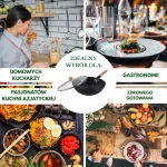 KINGHOFF PATELNIA WOK 30cm Z POKRYWKĄ STAL WĘGLOWA POWŁOKA MARMURKOWA NIEPRZYWIERAJĄCA DREWNIANY UCHWYT