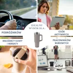 KLAUSBERG KUBEK TERMICZNY ZE SŁOMKĄ BEŻOWY  1100ml STAL NIERDZEWNA