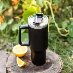 KLAUSBERG KUBEK TERMICZNY ZE SŁOMKĄ CZARNY  1100ml STAL NIERDZEWNA