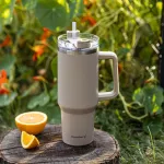KLAUSBERG KUBEK TERMICZNY ZE SŁOMKĄ SZARY  1100ml STAL NIERDZEWNA