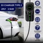 Qoltec Mobilna ładowarka do samochodu elektrycznego EV i hybryd z regulacją 2w1 Typ2 | SCHUKO 16A | 3.5kW | 230V | LCD | Przenośna | Wallbox | 5m 