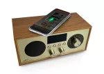 LXLTC511BJ Radio przenośne RETRO Brda FM/BT/USB akum.2200mAh,10W,ładowanie indukcyjne telefonu,jasny brąz/złote