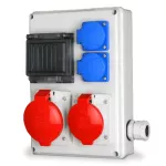 ROS-I 1603A Rozdzielnica 1x32A 5p, 1x16A 5p, 2x250V, z oknem na bezpiecz.; szaro-czerwona