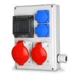 ROS-I 1602A Rozdzielnica 1x32A 4p, 1x16A 4p, 2x250V, z oknem na bezpiecz.; szaro-czerwona