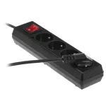 PS-470WS/3,0 Przedłużacz z czterokrotnym gniazdem z wyłącznikiem; 4x2p+Z, 10A; 3m; czarny