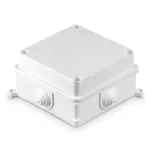 PK-5 + KOD Puszka instalacyjna odgałęźna, naścienna, czterowlotowa z dławicami bezgwintowymi D-25, IP 44, przy zastosowaniu dławic typu "korytko" IP 20, wym. 125x125x70