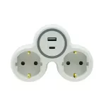 R-21WS/S/B Rozgałęźnik dwukrotny, 2x gniazda wtyczkowe z uziemieniem schuko, 1xgniazdo USB A, 1xgniazdo USB C