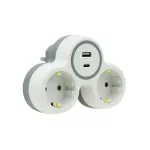 R-21WS/S/B Rozgałęźnik dwukrotny, 2x gniazda wtyczkowe z uziemieniem schuko, 1xgniazdo USB A, 1xgniazdo USB C