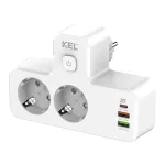R-270SWS/CA biały Rozgałęźnik podwójny z włącznikiem; 2x gniazda wtyczkowe z uziemieniem schuko, 2xgniazdo USB A, 1xgniazdo USB C