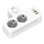 R-270SWS/CA biały Rozgałęźnik podwójny z włącznikiem; 2x gniazda wtyczkowe z uziemieniem schuko, 2xgniazdo USB A, 1xgniazdo USB C