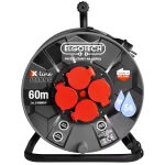 Przedłużacz zwijany bębnowy Maxi Ø310 IP54, 4x2P+Z z klapką, przewód czarny H05RR-F 3G1,5mm, 60m, 16A, prowadzenie przewodu, bezpiecznik termiczny