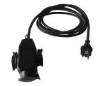 Przedłużacz 3-krotny, 3x2P+Z gumowy czarny H05RR-F 3x1,5mm² - 15m IP-44, z zalewaną wtyczką prostą UNISCHUKO 250~/16A PS3-3015G