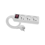 Przedłużacz przenośny 3-krotny, 3x2P+Z biały z podświetlanym wyłącznikiem 250V~/10A 3x1mm² PVC - 1,5m z zalewaną wtyczką kątową UNISCHUKO, Economic EPS-301,5W