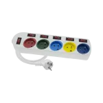 Przedłużacz przenośny 5-krotny, 5x2P+Z biały z 6-ścioma wyłącznikami 250V~/10A 3x1mm² PVC - 1,5m z zalewaną wtyczką kątową UNISCHUKO, Economic EPS-501,5W6