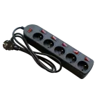 Przedłużacz przenośny 5-krotny, 5x2P+Z czarny z 6-ścioma wyłącznikami 250V~/10A 3x1mm² PVC - 1,5m z zalewaną wtyczką kątową UNISCHUKO, Economic EPS-501,5W6-2