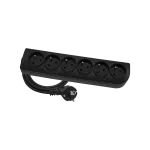 Przedłużacz przenośny 6-krotny, 6x2P+Z czarny 250V~/10A 3x1mm² PVC- 2m z zalewaną wtyczką kątową UNISCHUKO i otworami do montażu, Classic PSN-602-2
