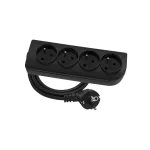 Przedłużacz przenośny 4-krotny, 4x2P+Z czarny 250V~/16A 3x1,5mm² PVC- 3m z zalewaną wtyczką kątową UNISCHUKO i otworami do montażu, Classic PSN-403-1,5-2