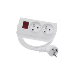 Przedłużacz przenośny 2-krotny, 2x2P+Z biały z podświetlanym wyłącznikiem 250V~/10A 3x1mm² PVC- 2m z zalewaną wtyczką kątową UNISCHUKO i otworem do montażu, Classic PSN-202W