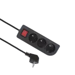 Przedłużacz przenośny 3-krotny, 3x2P+Z czarny z podświetlanym wyłącznikiem 250V~/10A 3x1mm² PVC- 5m z zalewaną wtyczką kątową UNISCHUKO i otworami do montażu, Classic PSN-305W-2