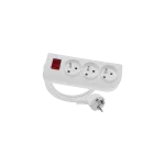 Przedłużacz przenośny 3-krotny, 3x2P+Z biały z podświetlanym wyłącznikiem 250V~/16A 3x1,5mm² PVC- 1,5m z zalewaną wtyczką kątową UNISCHUKO i otworami do montażu, Classic PSN-301,5W-1,5