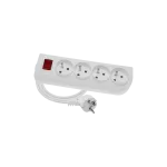 Przedłużacz przenośny 4-krotny, 4x2P+Z biały z podświetlanym wyłącznikiem 250V~/16A 3x1,5mm² PVC- 1,5m z zalewaną wtyczką kątową UNISCHUKO i otworami do montażu, Classic PSN-401,5W-1,5