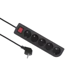 Przedłużacz przenośny 5-krotny, 5x2P+Z czarny  z podświetlanym wyłącznikiem 250V~/16A 3x1,5mm² PVC- 10m z zalewaną wtyczką kątową UNISCHUKO i otworami do montażu, Classic PSN-5010W-1,5-2