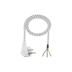 Przewód przyłączeniowy do pracy na gorąco bawełniany z zalewaną wtyczka kątową UNISCHUKO, biały 250V~/10A 2P+Z 3x0,75mm² - 1,8m PGZ