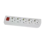 Gniazdo przenośne 5-krotne, 5x2P+Z schuko białe z podświetlanym wyłącznikiem 250V~/16A GS-50W