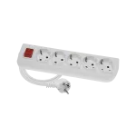 Przedłużacz 5-krotny, 5x2P+Z biały z podświetlanym wyłącznikiem schuko H05VV-F 3x1mm² 250V~/10A - 1,5m z zalewaną wtyczką kątową UNISCHUKO, PSCH-501,5W