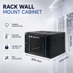 Qoltec Szafa RACK 19" | 9U | 600 x 500 x 450 | Hartowane drzwi | Wisząca | Stalowa obudowa | Zamek | Czarna