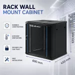 Qoltec Szafa RACK 19" | 12U | 600 x 635 x 450 | Hartowane drzwi | Wisząca | Stalowa obudowa | Zamek | Czarna