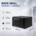 Qoltec Szafa RACK 19" | 6U | 600 x 370 x 600 | Hartowane drzwi | Wisząca | Stalowa obudowa | Zamek | Czarna