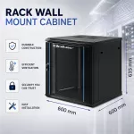 Qoltec Szafa RACK 19" | 12U | 600 x 635 x 600 | Hartowane drzwi | Wisząca | Stalowa obudowa | Zamek | Czarna