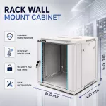 Qoltec Szafa RACK 19" | 12U | 600 x 635 x 450 | Hartowane drzwi | Wisząca | Stalowa obudowa | Zamek | Szara
