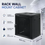 Qoltec Szafa RACK 19" | 12U | 600 x 635 x 450 | Perforowane drzwi | Wisząca | Stalowa obudowa | Zamek | Czarna