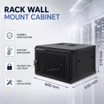 Qoltec Szafa RACK 19" | 6U | 600 x 370 x 600 | Perforowane drzwi | Wisząca | Stalowa obudowa | Zamek | Czarna