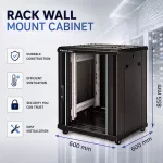 Qoltec Szafa RACK 19" | 15U | 600 x 855 x 600 | Hartowane drzwi | Stojąca | Nóżki + Kółka | Stalowa obudowa | Zamek