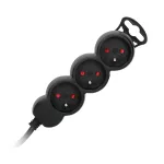 Przedłużacz 3-krotny 2P+Z, 1,5m H05VV-F 3x1,5mm2 , Imax=16A, płaska wtyczka, czarny