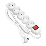 Przedłużacz 5-krotny 2P+Z (Schuko), z wyłącznikiem, 3m H05VV-F 3x1,5mm2, Imax=16A, płaska wtyczka, biały
