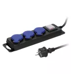 Przedłużacz warsztatowy bryzgoszczelny z wyłącznikiem IP44, 3 gniazda 2P+Z IP44, przewód gumowy, H05RR-F 3x1,5mm², 3m