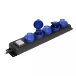Przedłużacz warsztatowy bryzgoszczelny z wyłącznikiem, 5 gniazd 2P+Z, IP44, schuko przewód gumowy, H05RR-F 3x1,5mm2, długość 3m