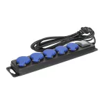 Przedłużacz warsztatowy bryzgoszczelny z wyłącznikiem, 5 gniazd 2P+Z, IP44, przewód gumowy, H05RR-F 3x1,5mm², długość 5m