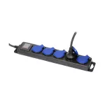 Przedłużacz warsztatowy bryzgoszczelny z wyłącznikiem, 5 gniazd 2P+Z, IP44, przewód gumowy, H05RR-F 3x1,5mm², długość 5m